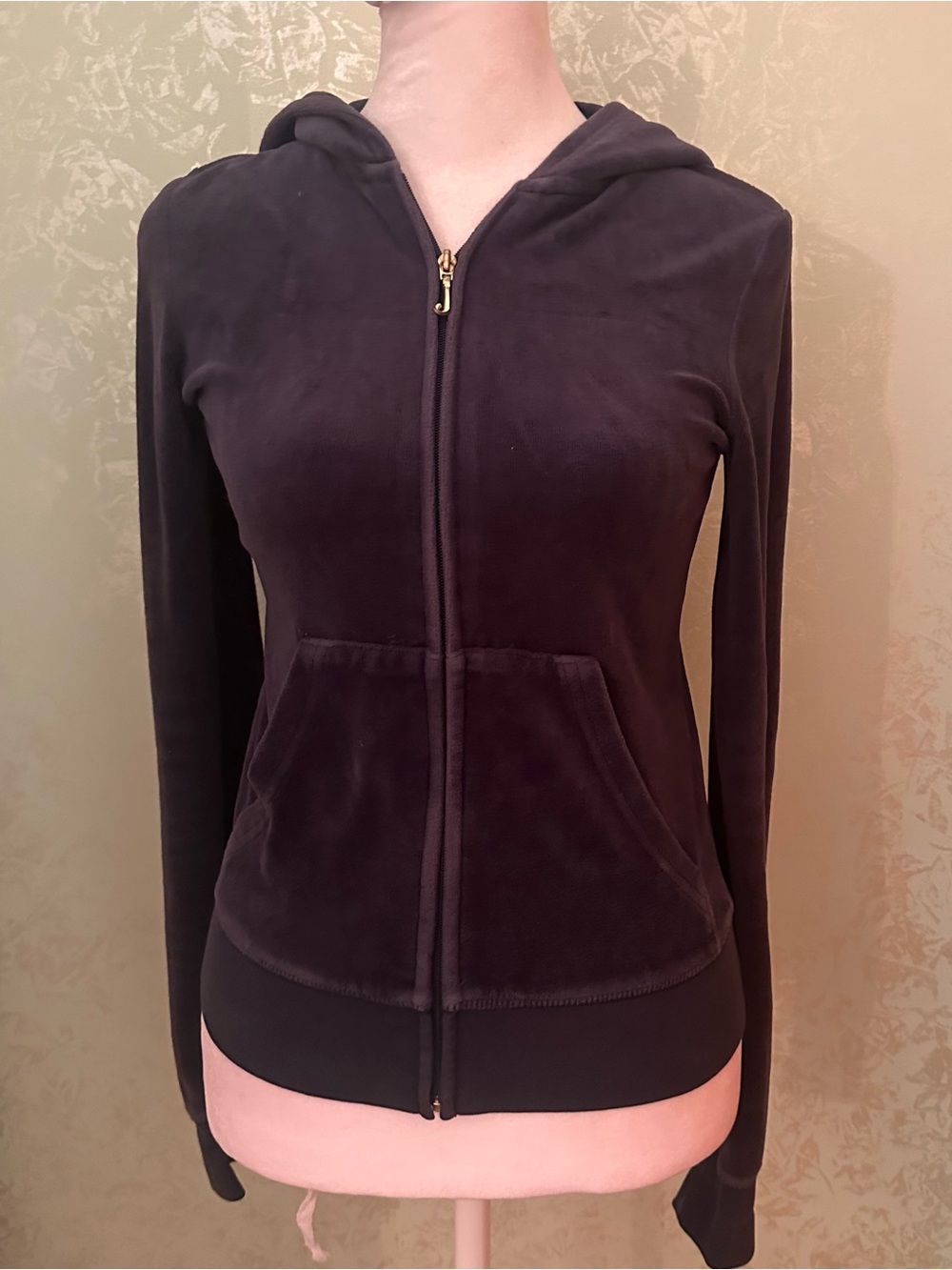 Juicy Couture Dark Blue Velour Zip Hoodie with Gold Zip